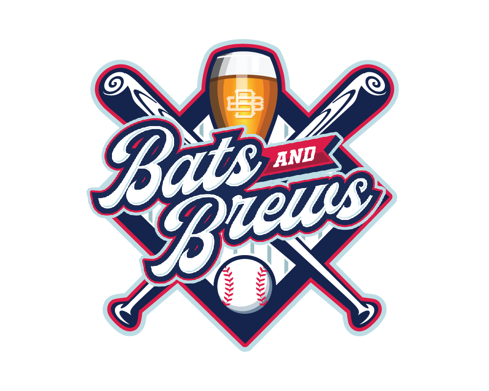 Bats and Brews circular badge logo with crossed bats, a glass of beer, and a baseball
